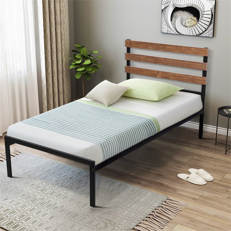 Costway Contemporary Metal Twin Size Platform Bed Frame in Black