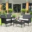 Costway 4-piece Patio Rattan Cushioned Sofas & Coffee Table in Mix Brown