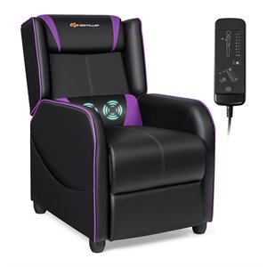Costway Contemporary Faux Leather Massage Gaming Recliner Chair in Purple