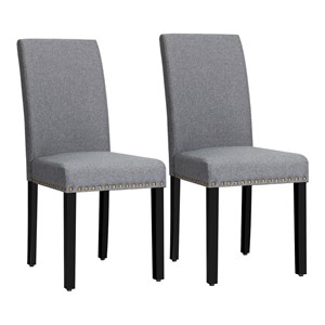 Costway Upholstered Fabric Dining Chairs with Nailhead Trim in Gray (Set of 2)