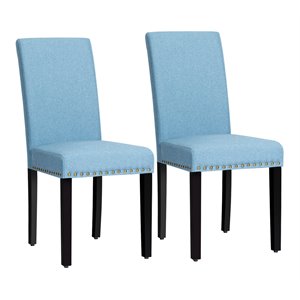 Costway Upholstered Fabric Dining Chairs with Nailhead Trim in Blue (Set of 2)