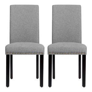 Costway Upholstered Fabric Dining Chairs with Nailhead Trim in White (Set of 2)