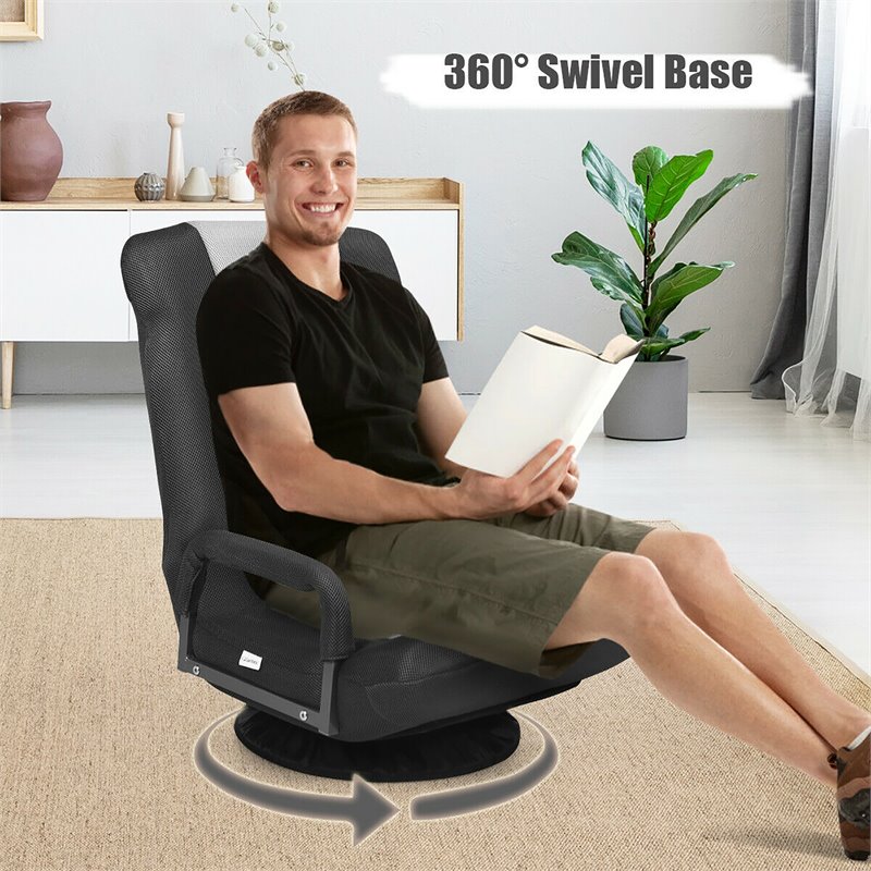 Costway Swivel Gaming Floor Chair with Foldable Adjustable Backrest in Gray