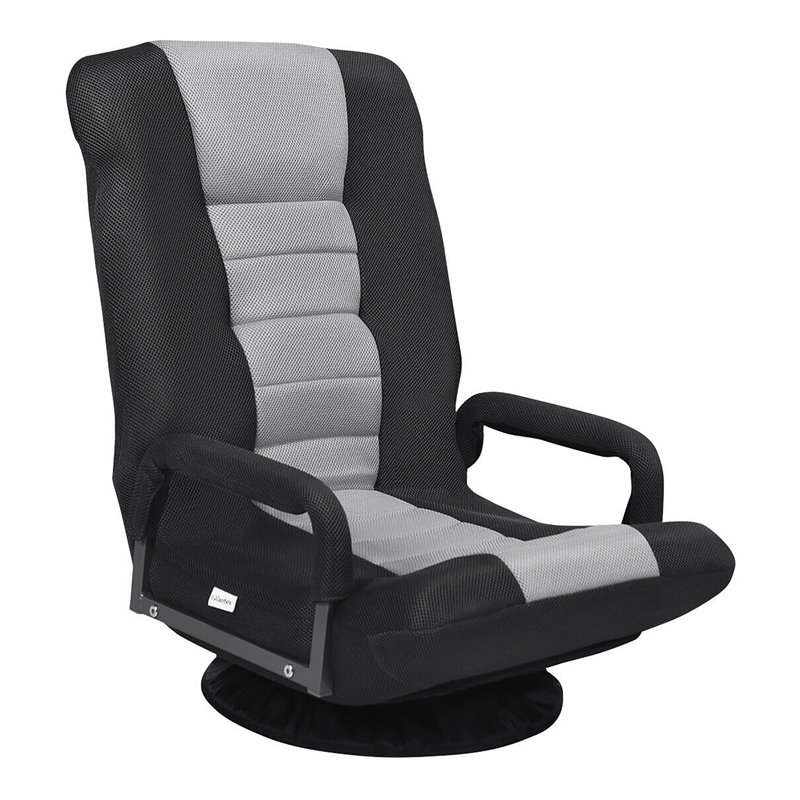 Costway Swivel Gaming Floor Chair with Foldable Adjustable Backrest in Gray