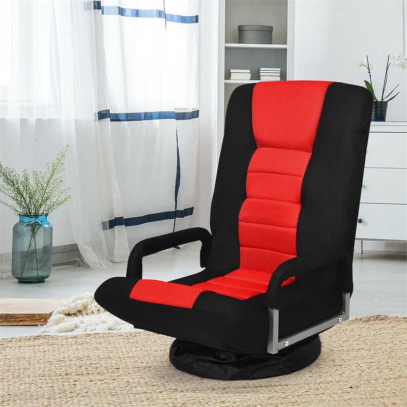 Costway Swivel Gaming Floor Chair with Foldable Adjustable Backrest in Red