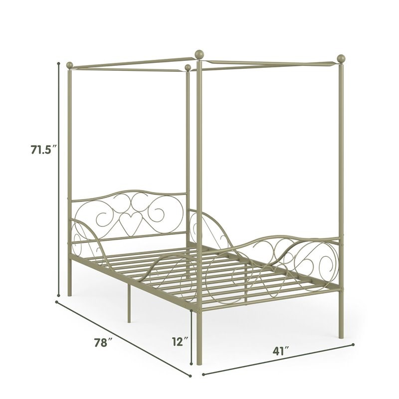 Costway Metal Twin Size Canopy Bed Frame with 4 Poster Steel Slats in Gold