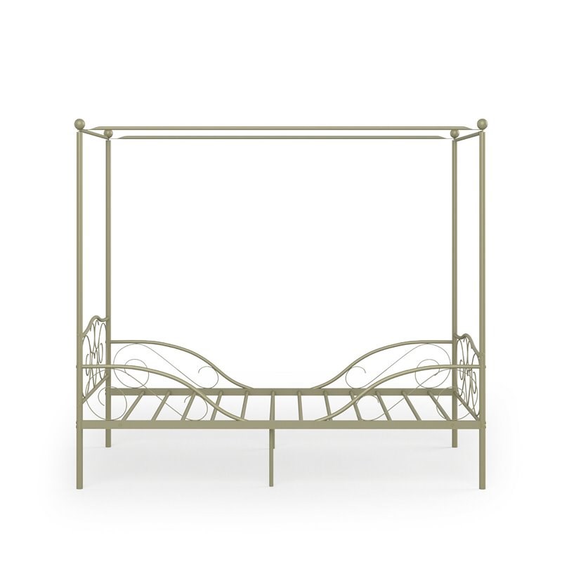 Costway Metal Twin Size Canopy Bed Frame with 4 Poster Steel Slats in Gold