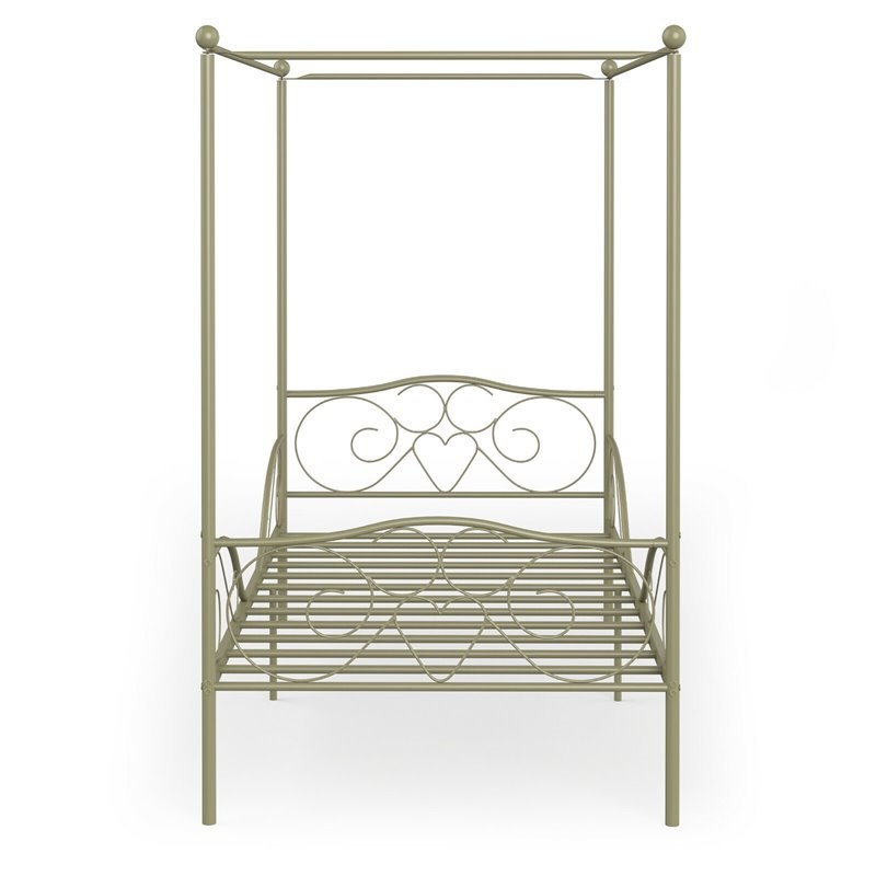 Costway Metal Twin Size Canopy Bed Frame with 4 Poster Steel Slats in Gold