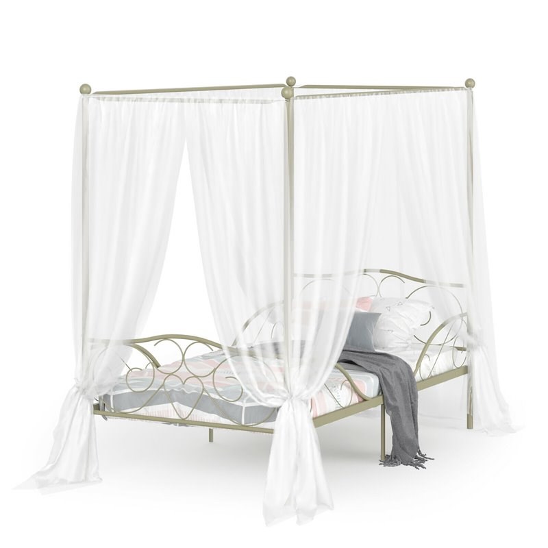 Costway Metal Twin Size Canopy Bed Frame with 4 Poster Steel Slats in Gold