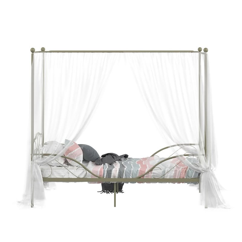 Costway Metal Twin Size Canopy Bed Frame with 4 Poster Steel Slats in Gold