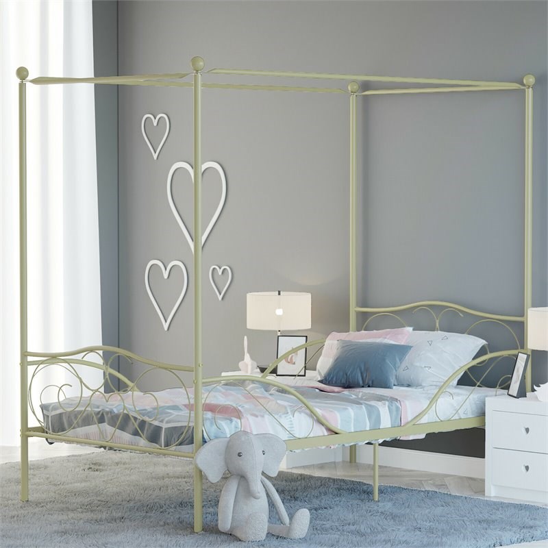 Costway Metal Twin Size Canopy Bed Frame with 4 Poster Steel Slats in Gold