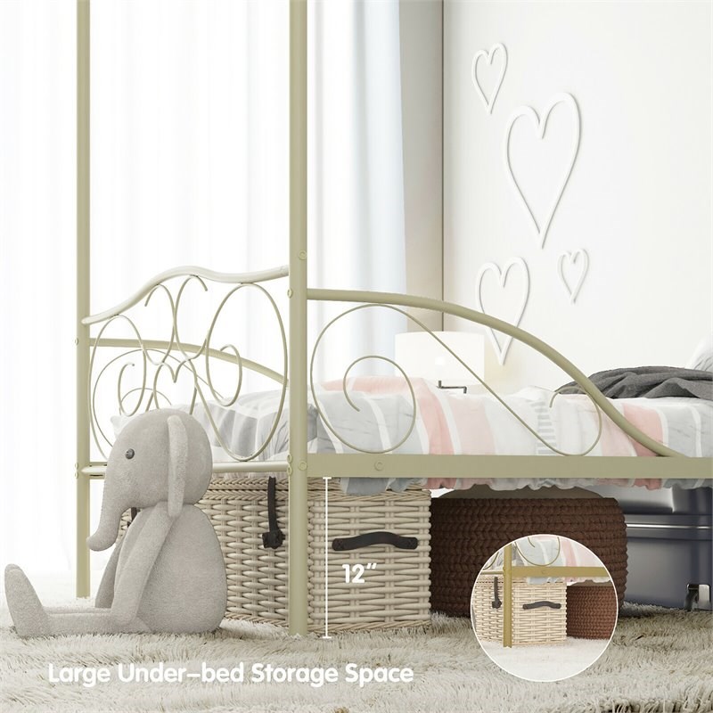 Costway Metal Twin Size Canopy Bed Frame with 4 Poster Steel Slats in Gold