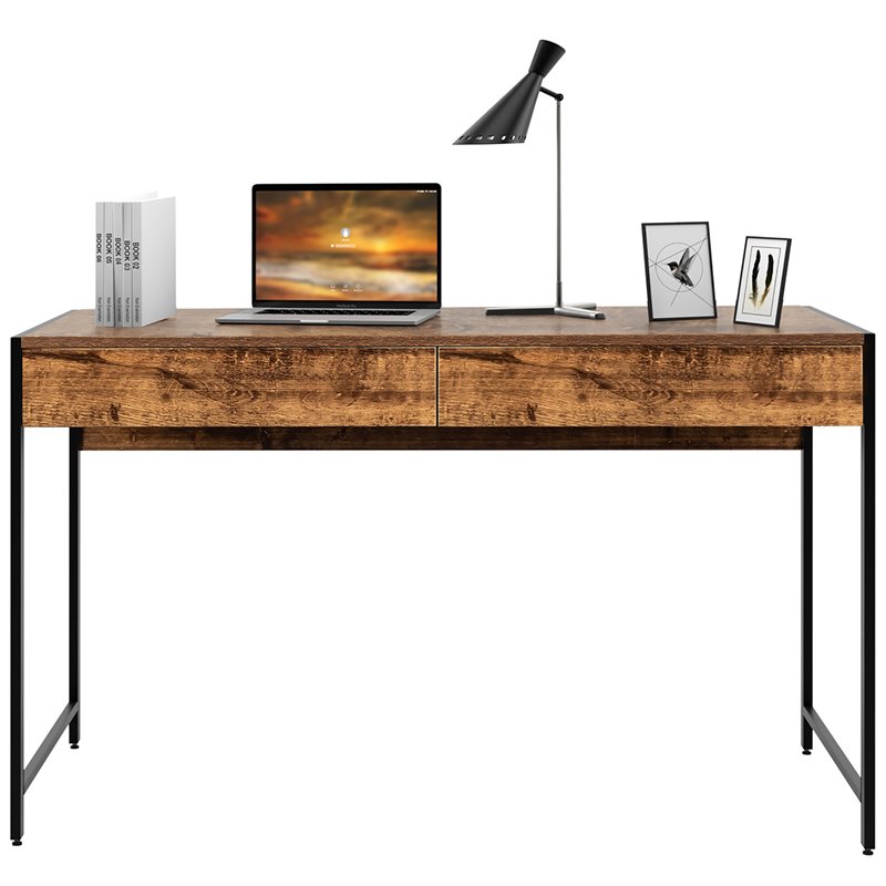 Costway 2-drawer Contemporary Engineered Wood Computer Desk in Antique Brown