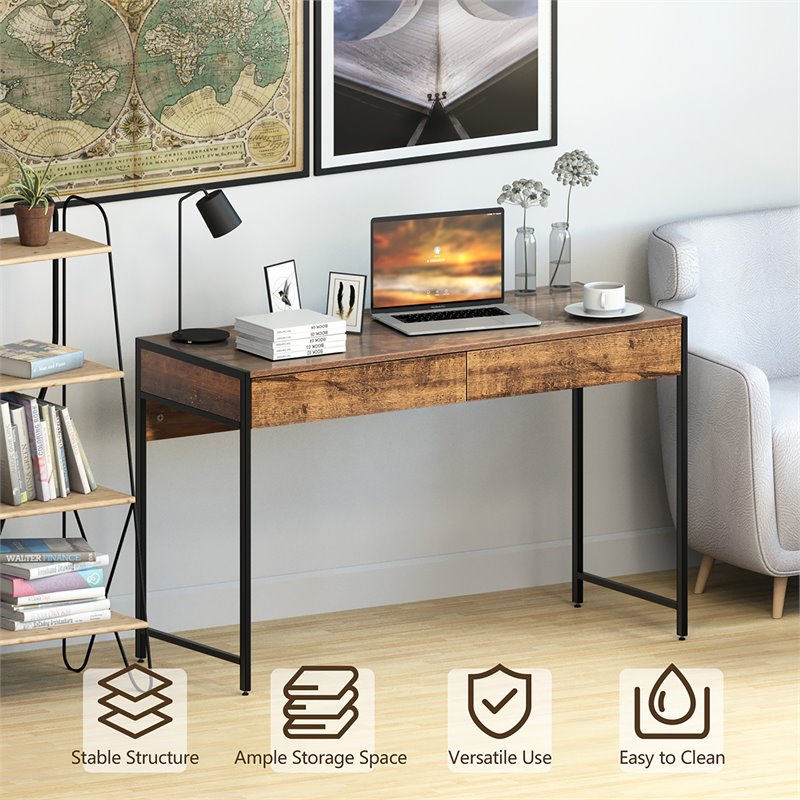 Costway 2-drawer Contemporary Engineered Wood Computer Desk in Antique Brown