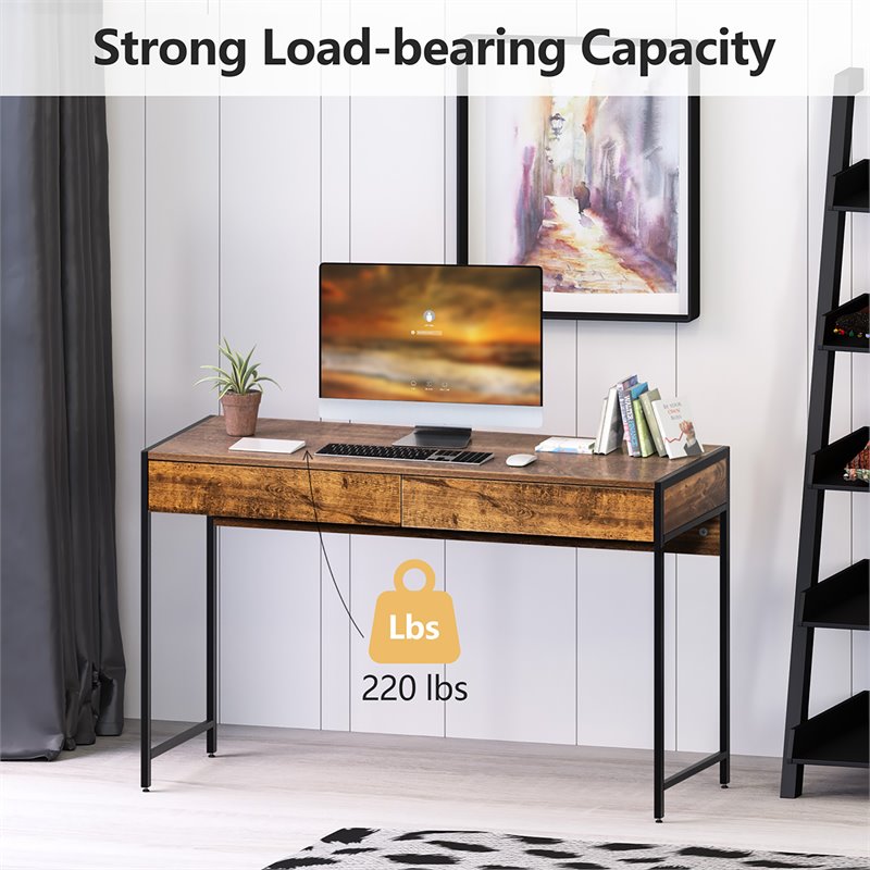 Costway 2-drawer Contemporary Engineered Wood Computer Desk in Antique Brown