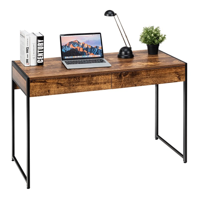 Costway 2-drawer Contemporary Engineered Wood Computer Desk in Antique Brown