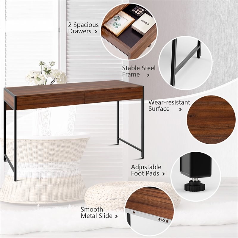 Costway 2-drawer Contemporary Engineered Wood Computer Desk in Brown