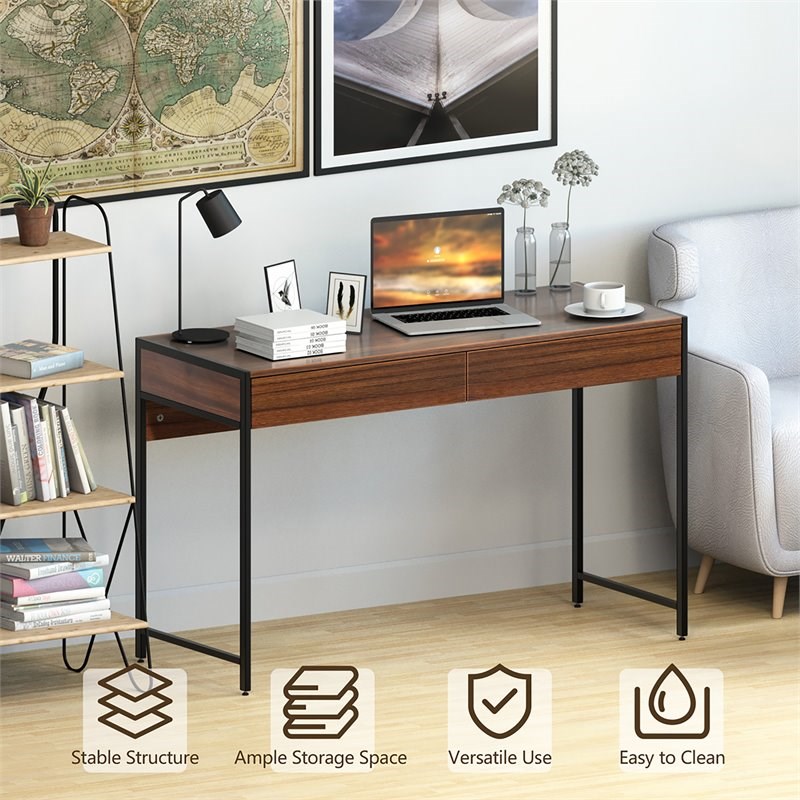 Costway 2-drawer Contemporary Engineered Wood Computer Desk in Brown