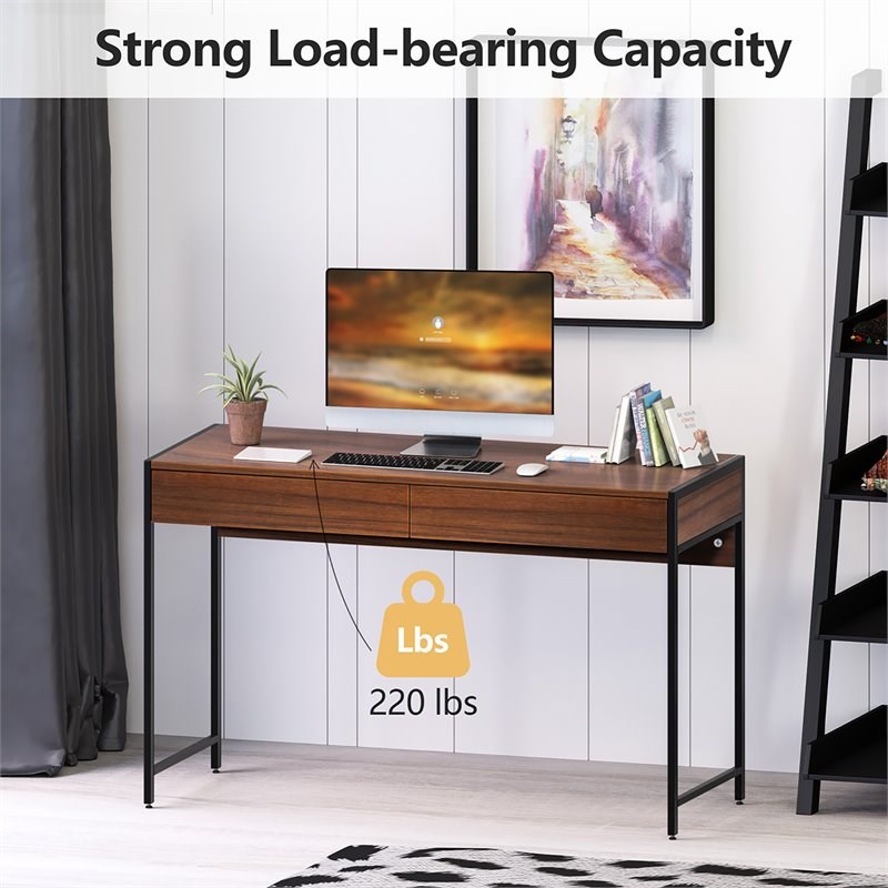 Costway 2-drawer Contemporary Engineered Wood Computer Desk in Brown