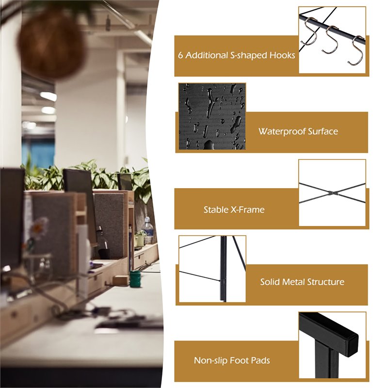 Costway Engineered Wood Folding Computer Desk with 6 Hooks in Black