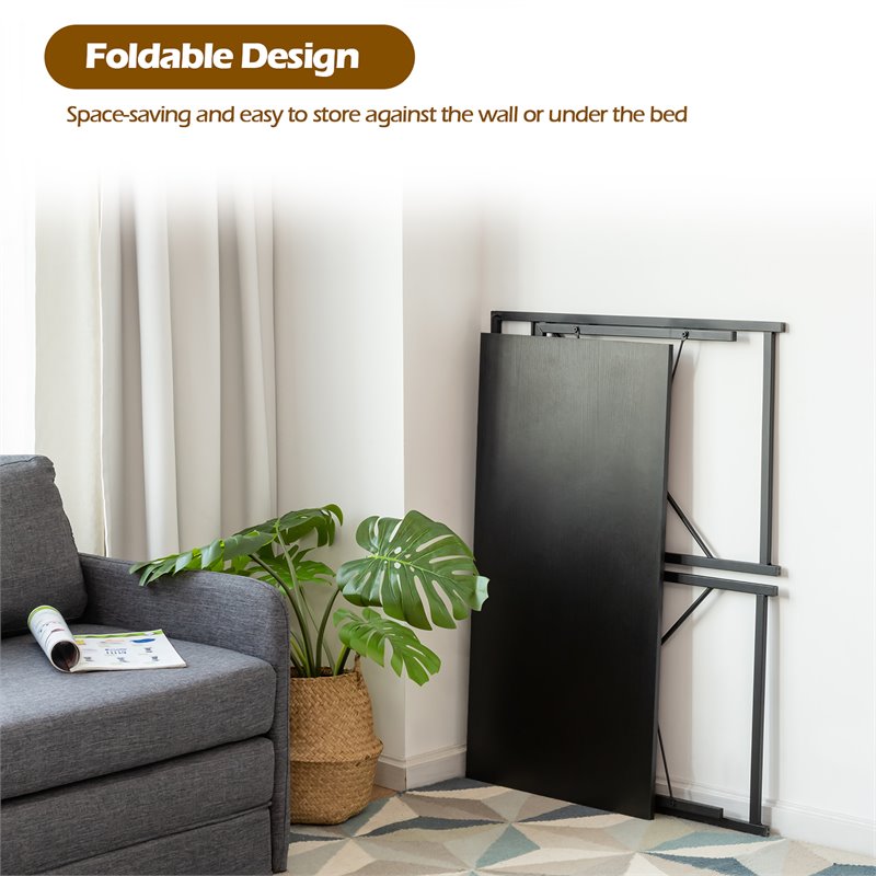 Costway Engineered Wood Folding Computer Desk with 6 Hooks in Black