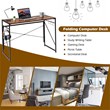 Costway Engineered Wood Folding Computer Desk with 6 Hooks in Rustic Brown