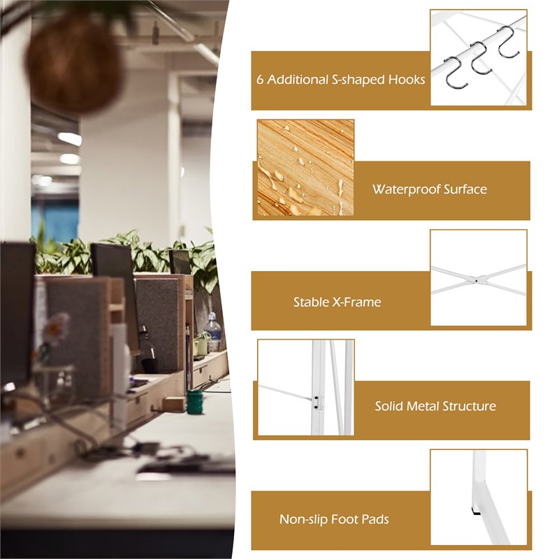 Costway Engineered Wood Folding Computer Desk with 6 Hooks in Natural