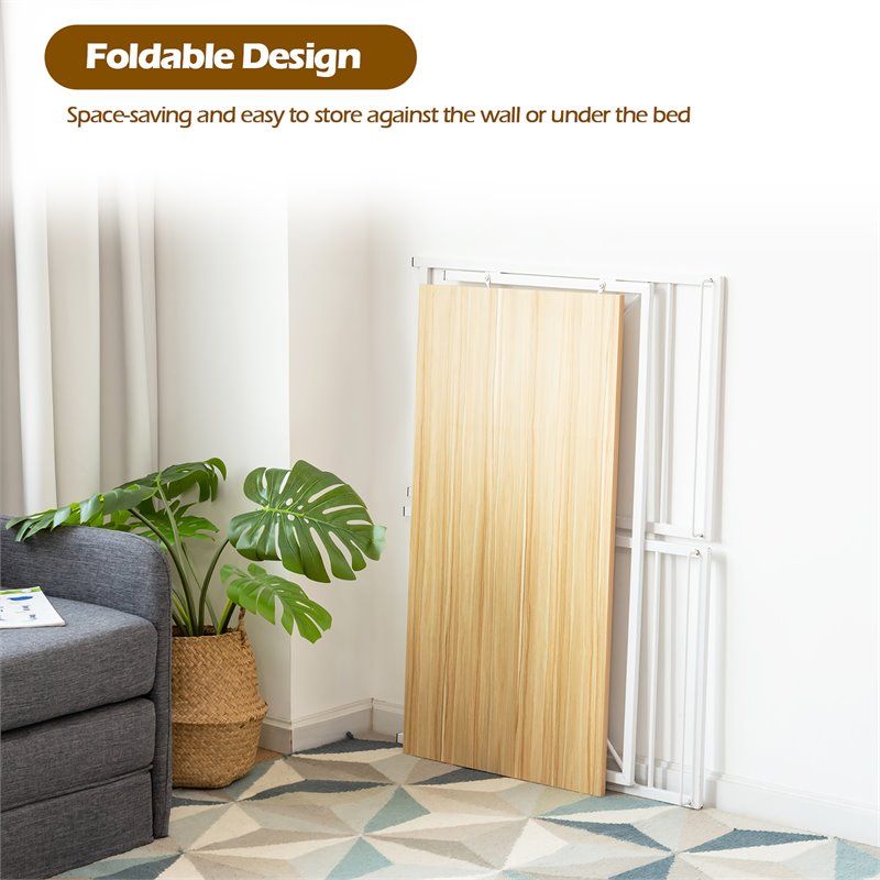 Costway Engineered Wood Folding Computer Desk with 6 Hooks in Natural