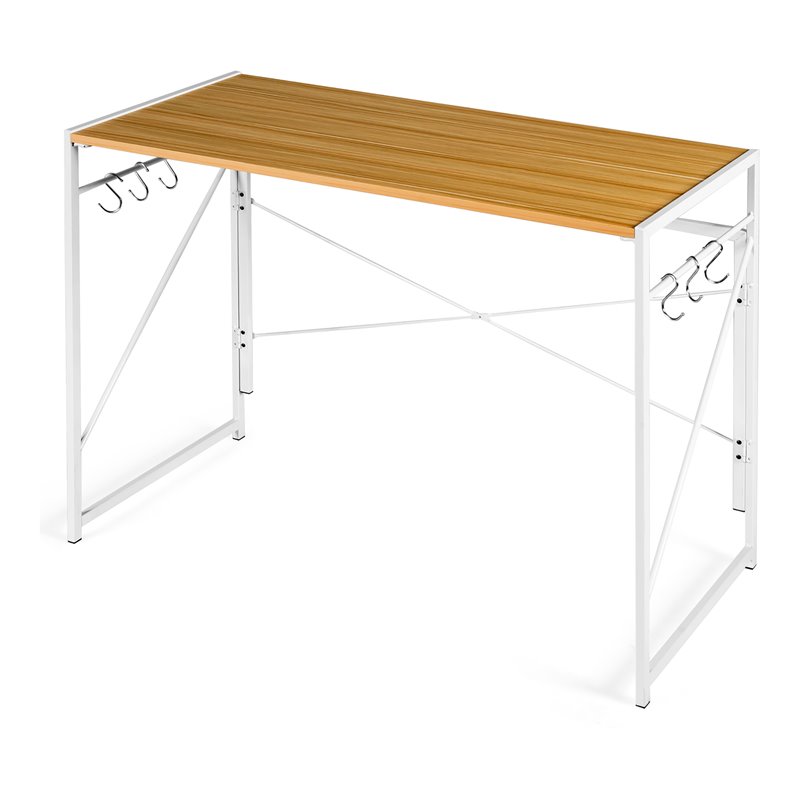 Costway Engineered Wood Folding Computer Desk with 6 Hooks in Natural