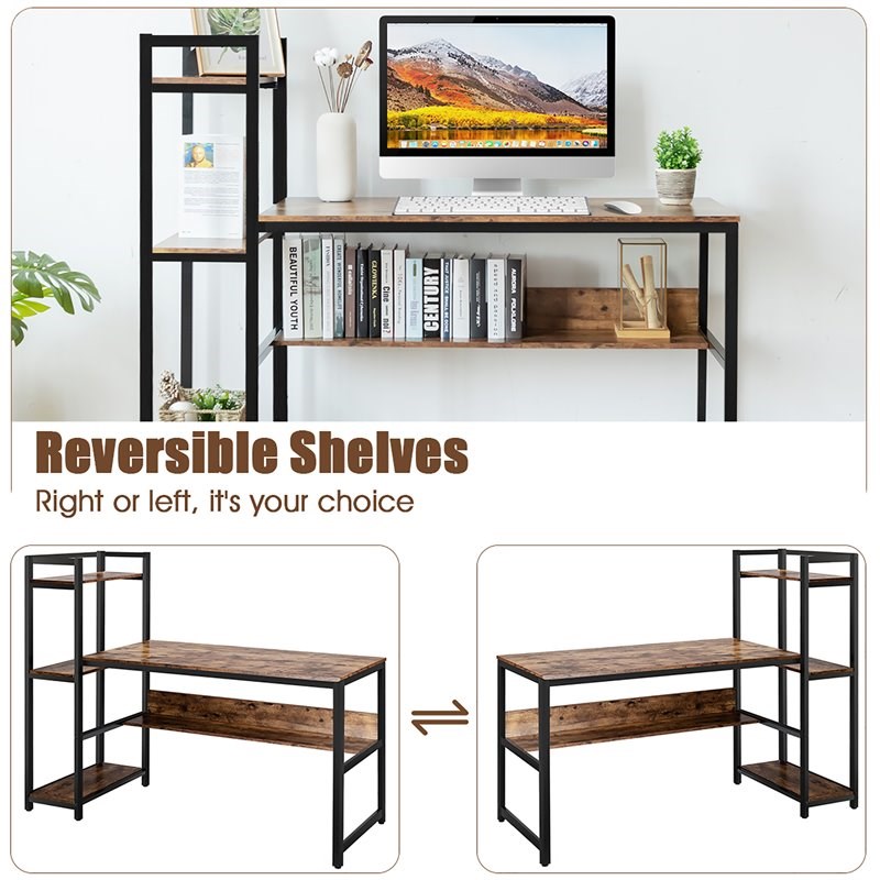 Costway Wood Multifunctional Computer Desk with 4-tier Storage shelves in Brown