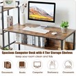 Costway Wood Multifunctional Computer Desk with 4-tier Storage shelves in Brown