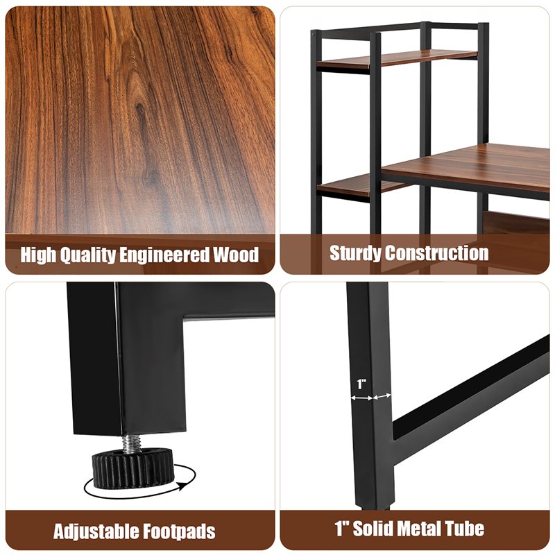 Costway Wood Multifunctional Computer Desk with 4-tier Storage shelves in Walnut