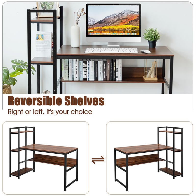 Costway Wood Multifunctional Computer Desk with 4-tier Storage shelves in Walnut