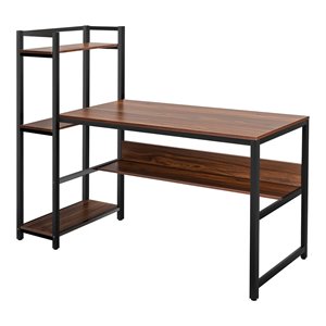 Costway Wood Multifunctional Computer Desk with 4-tier Storage shelves in Walnut