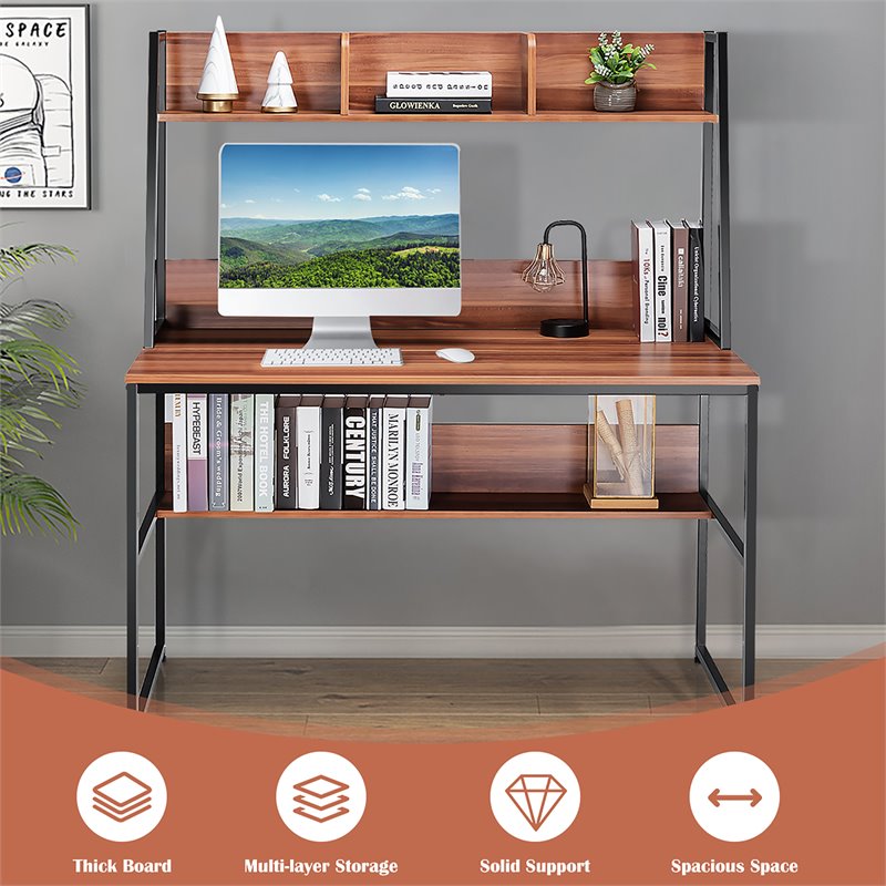 Costway 47'' Wood Computer Desk with 3 Storage Cubes & Open Bookcase in Coffee