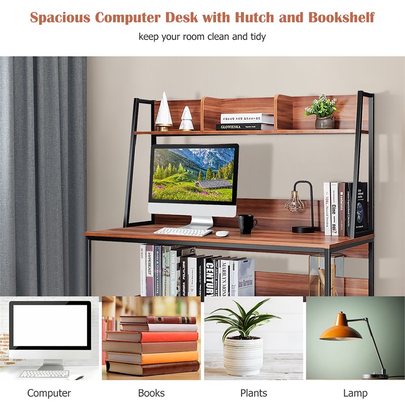 Costway 47'' Wood Computer Desk with 3 Storage Cubes & Open Bookcase in Coffee