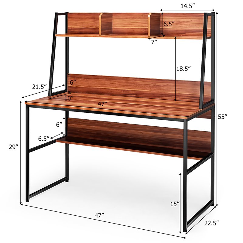 Costway 47'' Wood Computer Desk with 3 Storage Cubes & Open Bookcase in Coffee