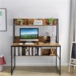 Costway 47'' Wood Computer Desk with 3 Storage Cubes & Open Bookcase in Brown