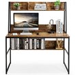 Costway 47'' Wood Computer Desk with 3 Storage Cubes & Open Bookcase in Brown