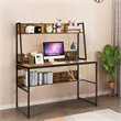 Costway 47'' Wood Computer Desk with 3 Storage Cubes & Open Bookcase in Brown