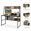 Costway 47'' Wood Computer Desk with 3 Storage Cubes & Open Bookcase in Brown