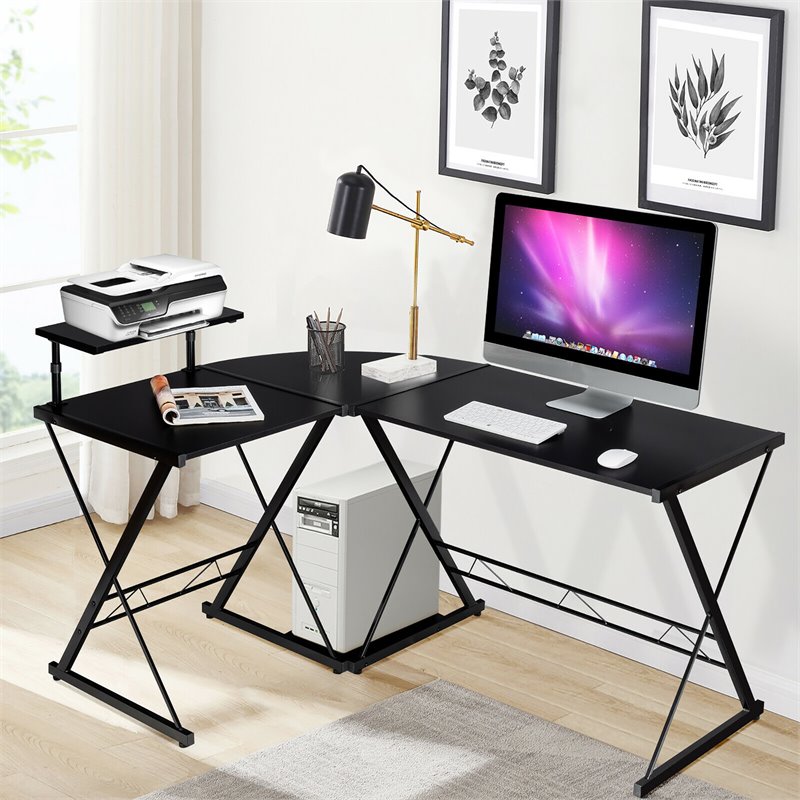 Costway 58''x44'' L-Shaped Computer Gaming Desk with Monitor Stand in Black