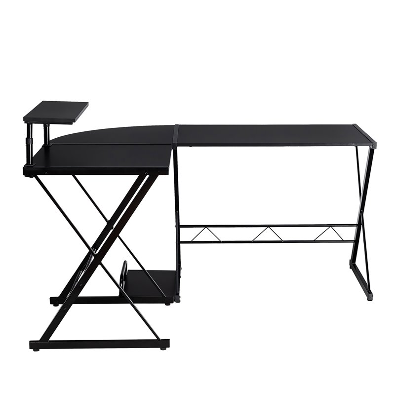 Costway 58''x44'' L-Shaped Computer Gaming Desk with Monitor Stand in Black