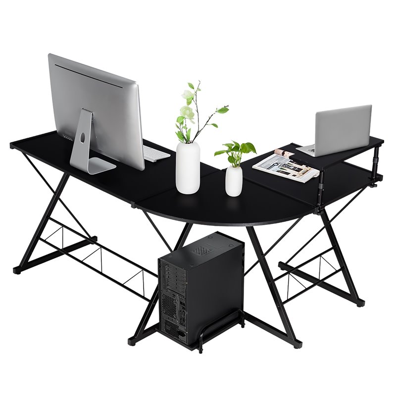 Costway 58''x44'' L-Shaped Computer Gaming Desk with Monitor Stand in Black