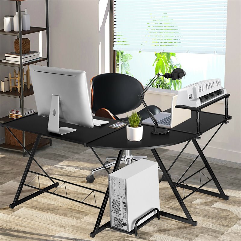 Costway 58''x44'' L-Shaped Computer Gaming Desk with Monitor Stand in Black