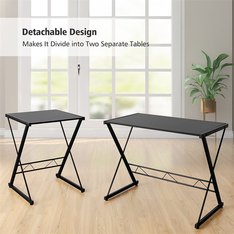 Costway 58''x44'' L-Shaped Computer Gaming Desk with Monitor Stand in Black