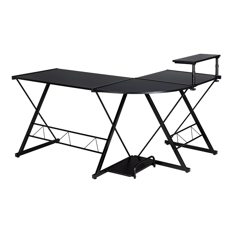 Costway 58''x44'' L-Shaped Computer Gaming Desk with Monitor Stand in Black