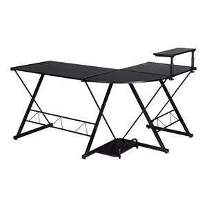 Costway 58''x44'' L-Shaped Computer Gaming Desk with Monitor Stand in Black