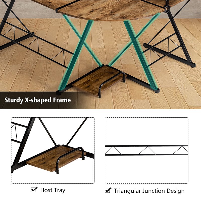 Costway 58''x44'' L-Shaped Computer Gaming Desk with Monitor Stand in Brown
