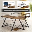 Costway 58''x44'' L-Shaped Computer Gaming Desk with Monitor Stand in Brown